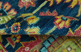 Custom Made Blue And Olive Traditional Medallion Hand Knotted Wool Rug