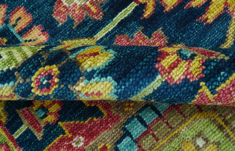 Custom Made Blue And Olive Traditional Medallion Hand Knotted Wool Rug