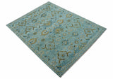 Custom Made Blue And Olive Traditional Oriental Design Hand knotted Wool Area Rug
