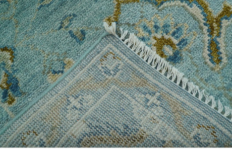 Custom Made Blue And Olive Traditional Oriental Design Hand knotted Wool Area Rug