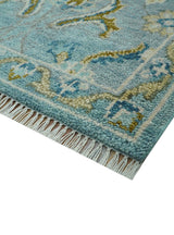 Custom Made Blue And Olive Traditional Oriental Design Hand knotted Wool Area Rug