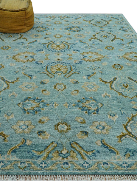 Custom Made Blue And Olive Traditional Oriental Design Hand knotted Wool Area Rug