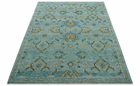 Custom Made Blue And Olive Traditional Oriental Design Hand knotted Wool Area Rug