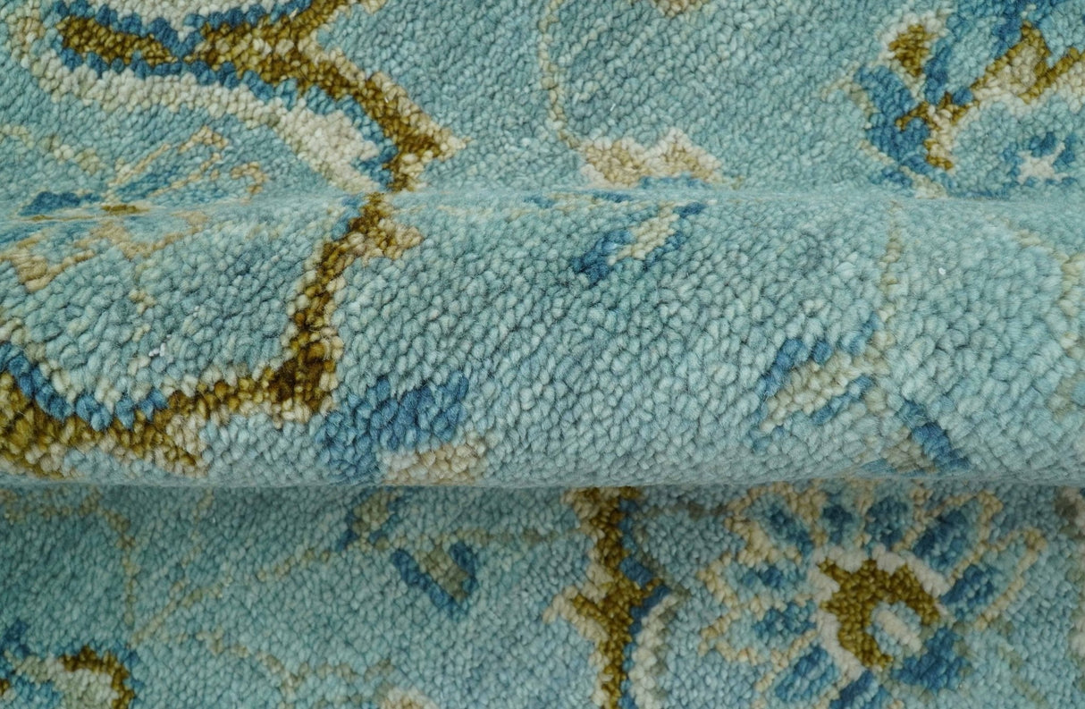 Custom Made Blue And Olive Traditional Oriental Design Hand knotted Wool Area Rug