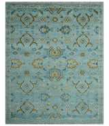 Custom Made Blue And Olive Traditional Oriental Design Hand knotted Wool Area Rug