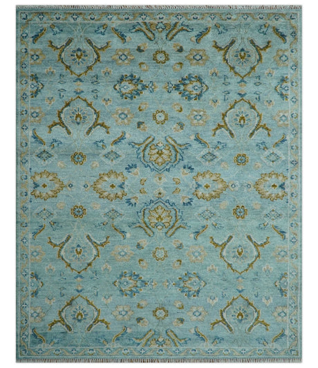 Custom Made Blue And Olive Traditional Oriental Design Hand knotted Wool Area Rug