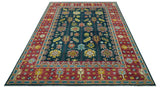 Custom Made Blue And Red Traditional Tribal Design Hand Knotted Wool Rug