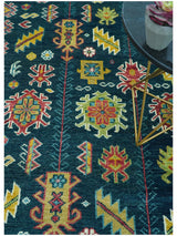 Custom Made Blue And Red Traditional Tribal Design Hand Knotted Wool Rug
