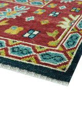 Custom Made Blue And Red Traditional Tribal Design Hand Knotted Wool Rug