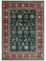 Custom Made Blue And Red Traditional Tribal Design Hand Knotted Wool Rug