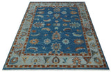 Custom Made Blue and Silver Hand knotted colorful Traditional Oushak wool Area Rug