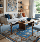 Custom Made Blue and Silver Hand knotted colorful Traditional Oushak wool Area Rug