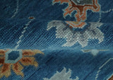 Custom Made Blue and Silver Hand knotted colorful Traditional Oushak wool Area Rug