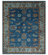 Custom Made Blue and Silver Hand knotted colorful Traditional Oushak wool Area Rug