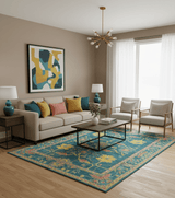 Custom Made Blue And Yellow Traditional Oushak Design Hand Tufted Wool Rug