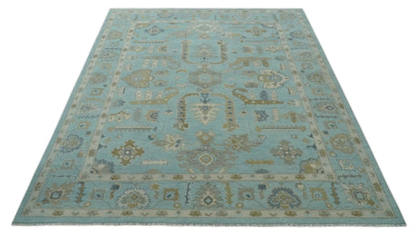 Custom Made Blue, Brown and Ivory Hand knotted Traditional Oushak Wool Rug