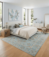Custom Made Blue, Brown and Ivory Hand knotted Traditional Oushak Wool Rug