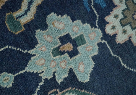 Custom Made Blue, Camel and Ivory Traditional Oriental Oushak wool Area Rug