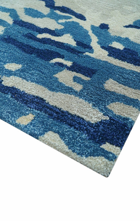 Custom Made Blue Modern Abstract Design Hand Tufted Area Rug
