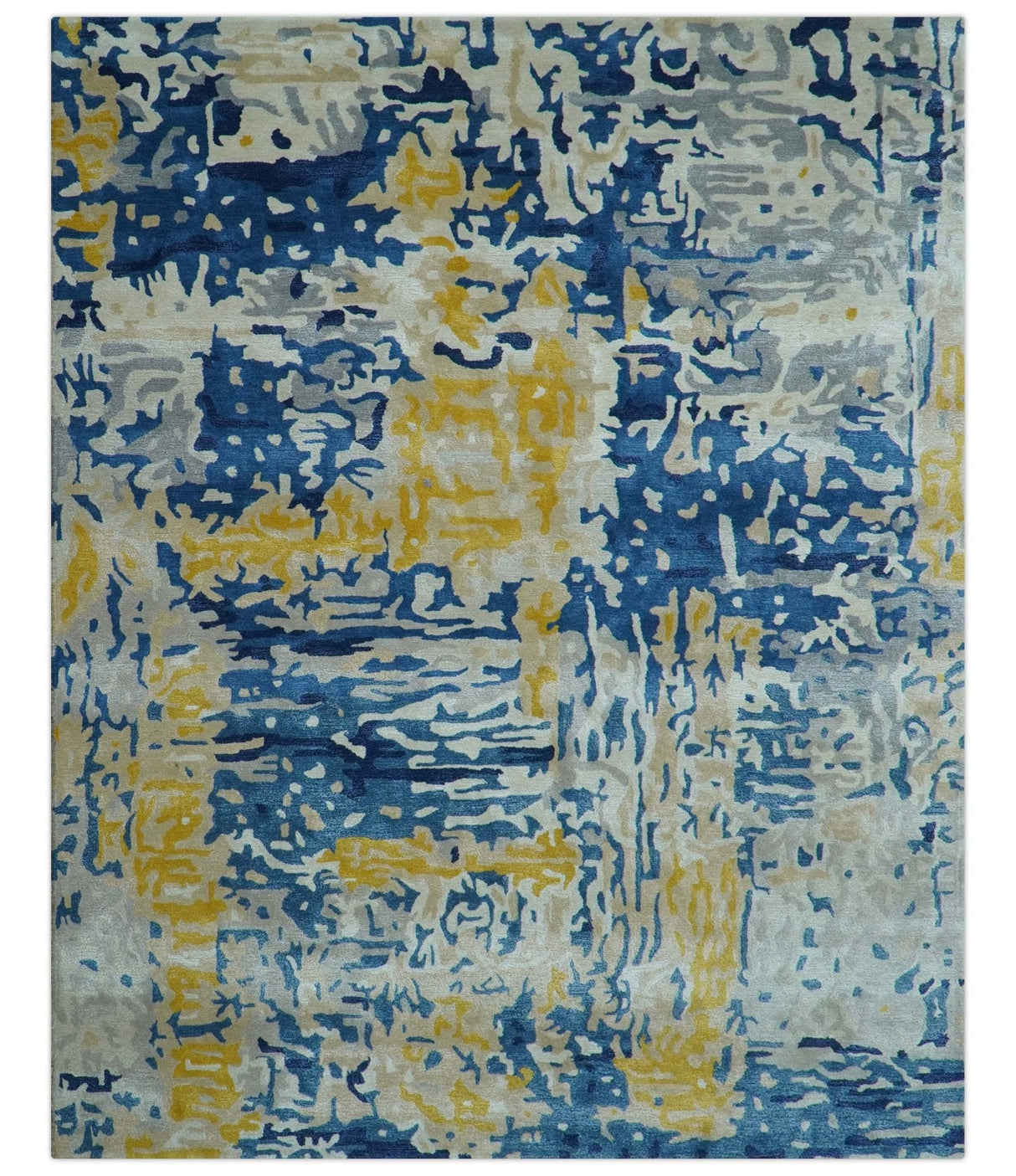Custom Made Blue Modern Abstract Design Hand Tufted Area Rug