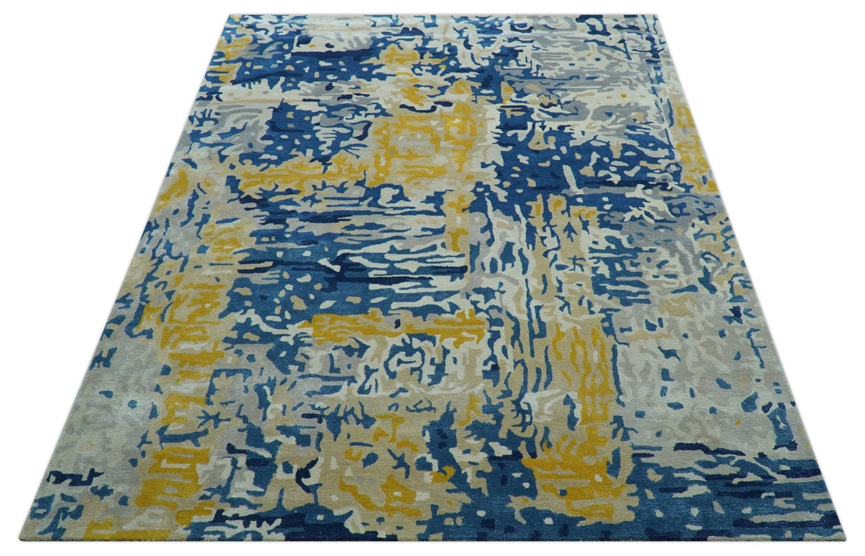 Custom Made Blue Modern Abstract Design Hand Tufted Area Rug