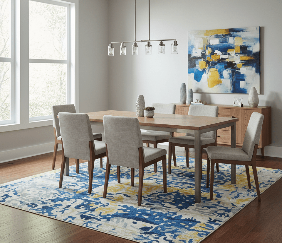 Custom Made Blue Modern Abstract Design Hand Tufted Area Rug