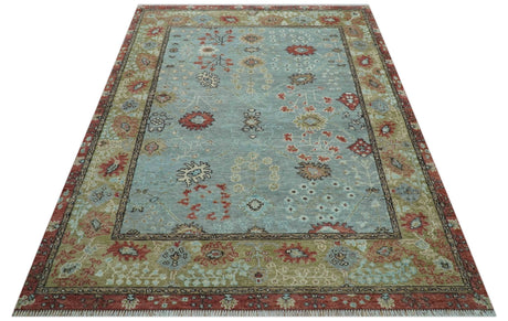 Custom Made Blue Modern Oushak Hand Knotted Wool Rug