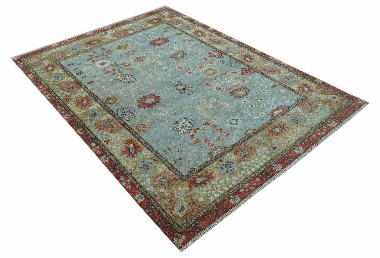 Custom Made Blue Modern Oushak Hand Knotted Wool Rug