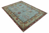 Custom Made Blue Modern Oushak Hand Knotted Wool Rug