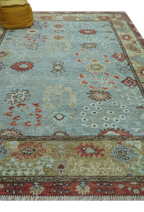 Custom Made Blue Modern Oushak Hand Knotted Wool Rug