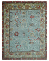 Custom Made Blue Modern Oushak Hand Knotted Wool Rug