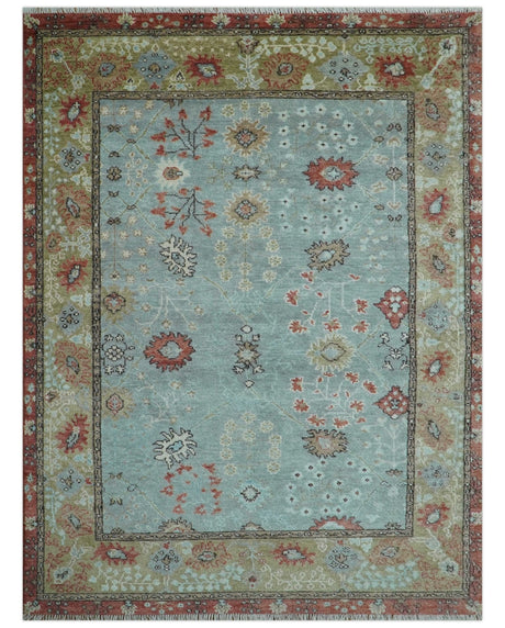 Custom Made Blue Modern Oushak Hand Knotted Wool Rug