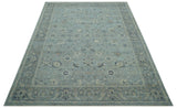 Custom Made Blue Traditional distressed design Hand knotted Wool Area Rug