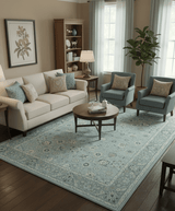 Custom Made Blue Traditional distressed design Hand knotted Wool Area Rug
