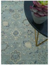 Custom Made Blue Traditional distressed design Hand knotted Wool Area Rug