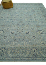 Custom Made Blue Traditional distressed design Hand knotted Wool Area Rug