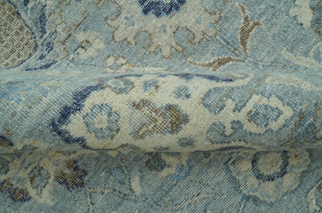 Custom Made Blue Traditional distressed design Hand knotted Wool Area Rug