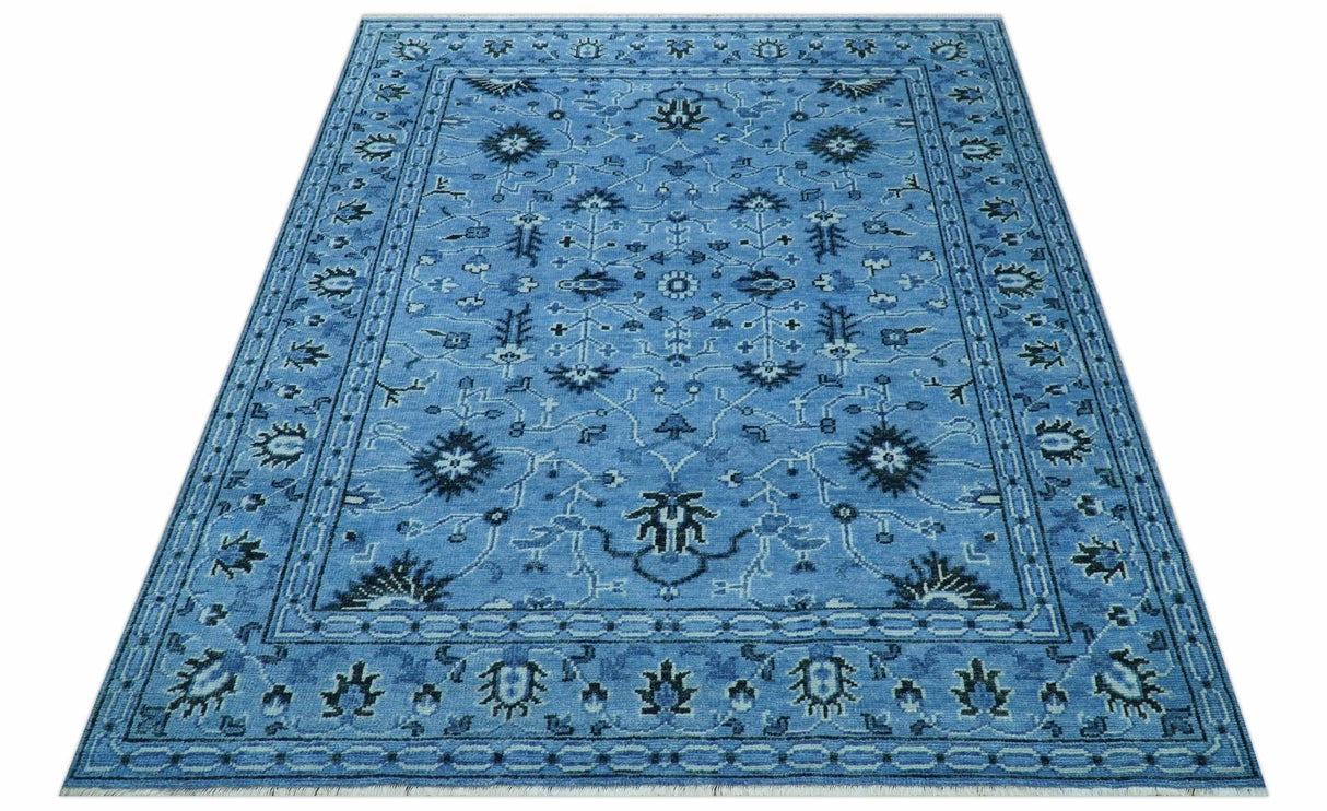 Custom Made Blue Traditional Persian Design Hand Knotted Wool Rug