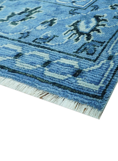 Custom Made Blue Traditional Persian Design Hand Knotted Wool Rug