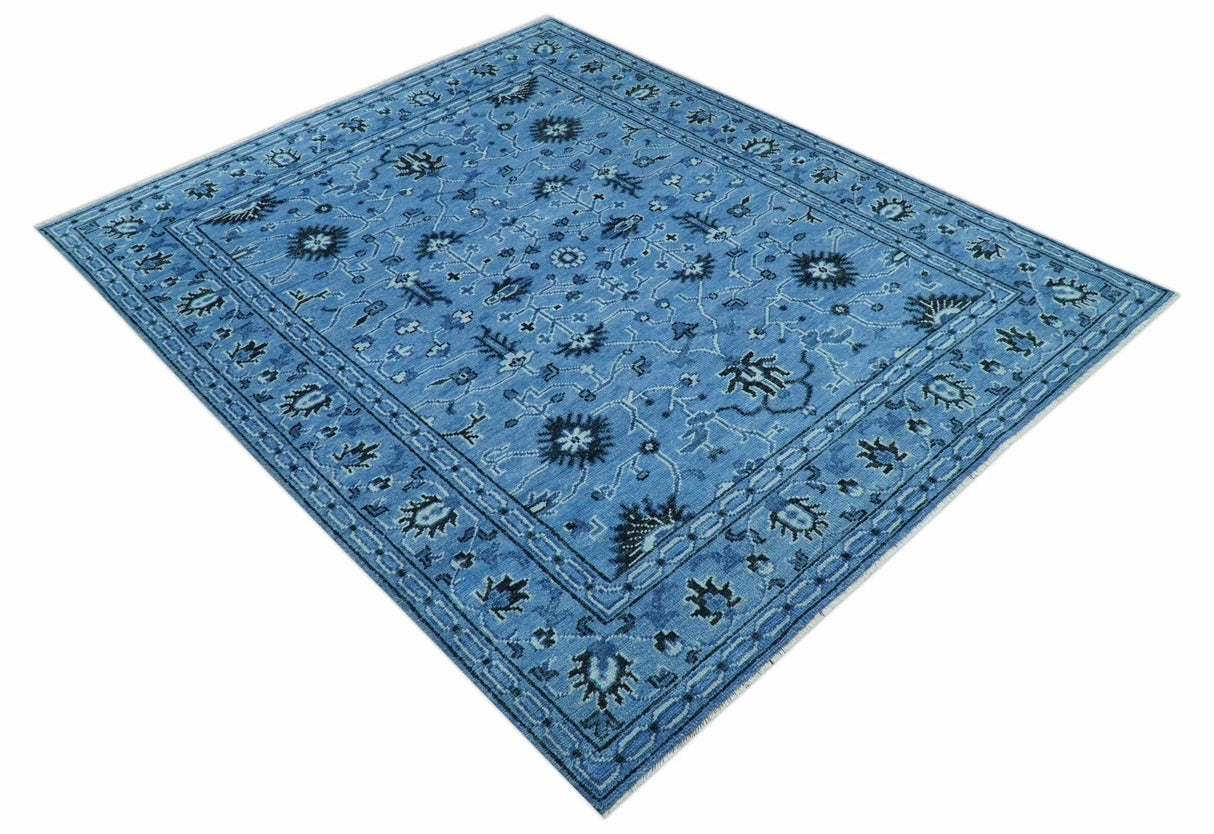 Custom Made Blue Traditional Persian Design Hand Knotted Wool Rug