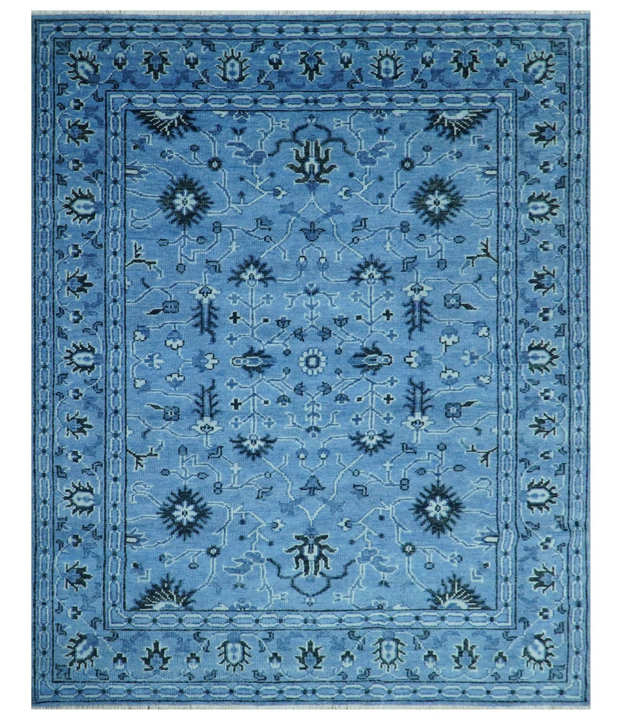 Custom Made Blue Traditional Persian Design Hand Knotted Wool Rug