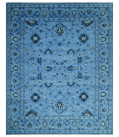 Custom Made Blue Traditional Persian Design Hand Knotted Wool Rug