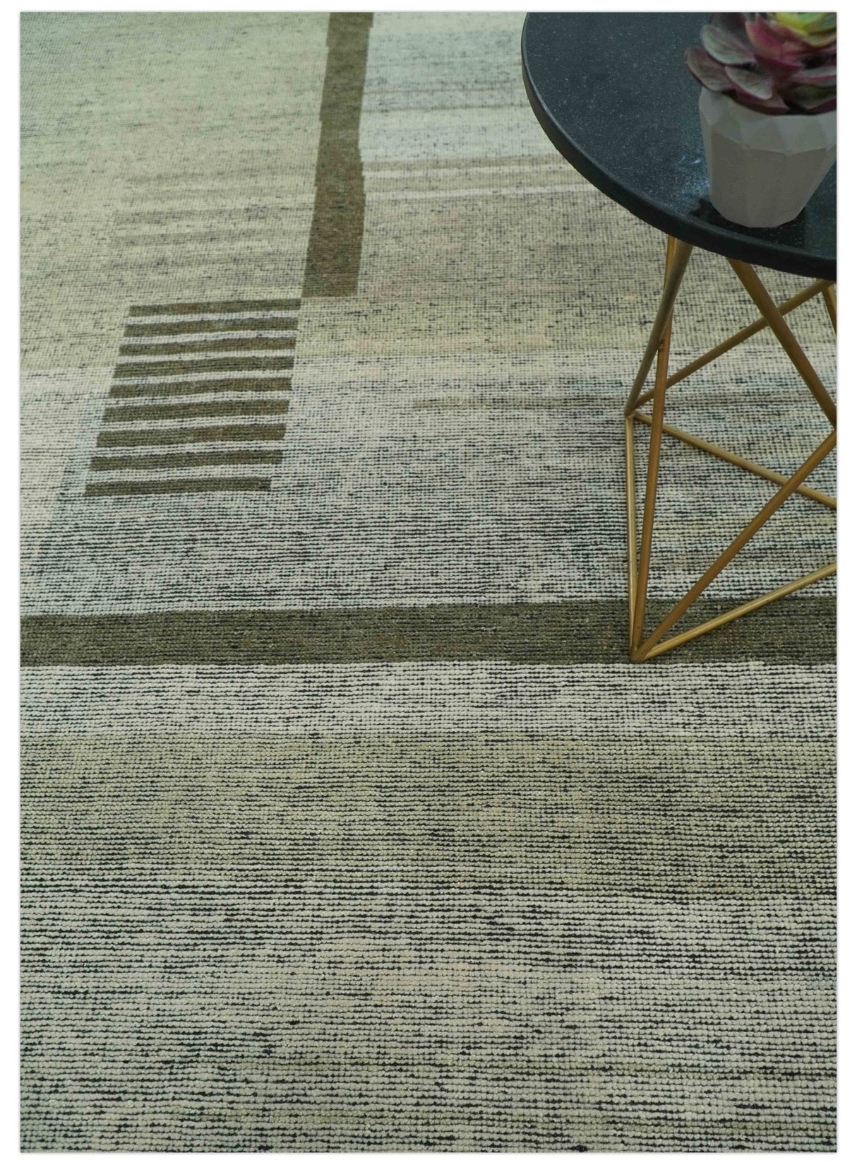 Custom Made Brown and Beige Contemporary Design Hand knotted Wool Area Rug