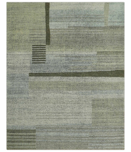 Custom Made Brown and Beige Contemporary Design Hand knotted Wool Area Rug