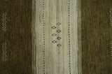 Custom Made Brown and Ivory Geometrical Stripes Design wool Area Rug