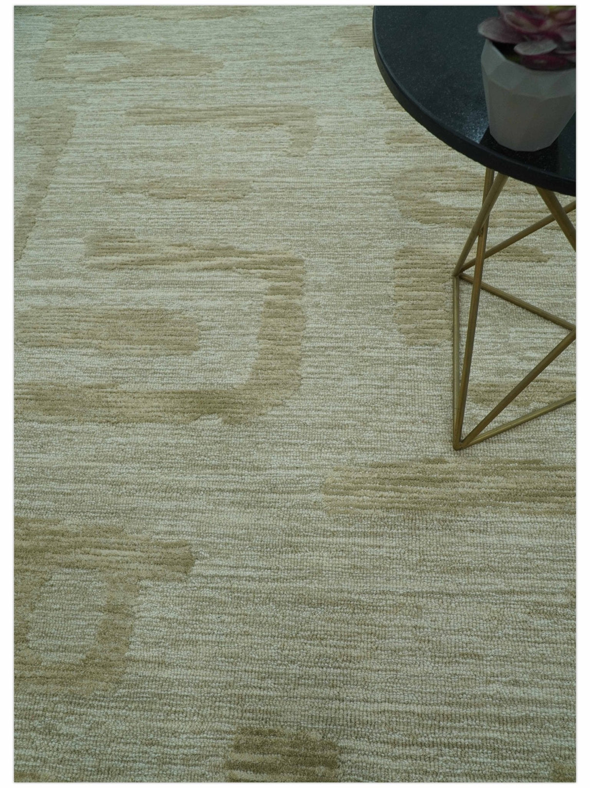 Custom Made brown And Ivory Modern Abstract Pattern Hand Tufted Wool Area Rug