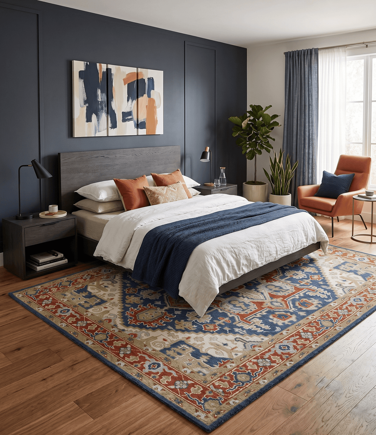 Custom Made Brown, Blue, Ivory and Olive Hand knotted Traditional Heriz Medallion Wool Area Rug