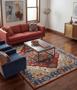 Custom Made Brown, Blue, Ivory and Olive Traditional Heriz Medallion Wool Area Rug