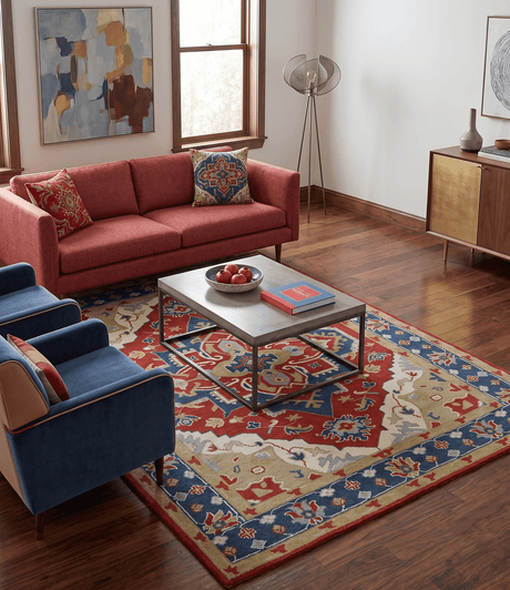 Custom Made Brown, Blue, Ivory and Olive Traditional Heriz Medallion Wool Area Rug
