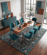 Custom Made Charcoal and Teal Hand knotted Traditional Oushak wool area rug
